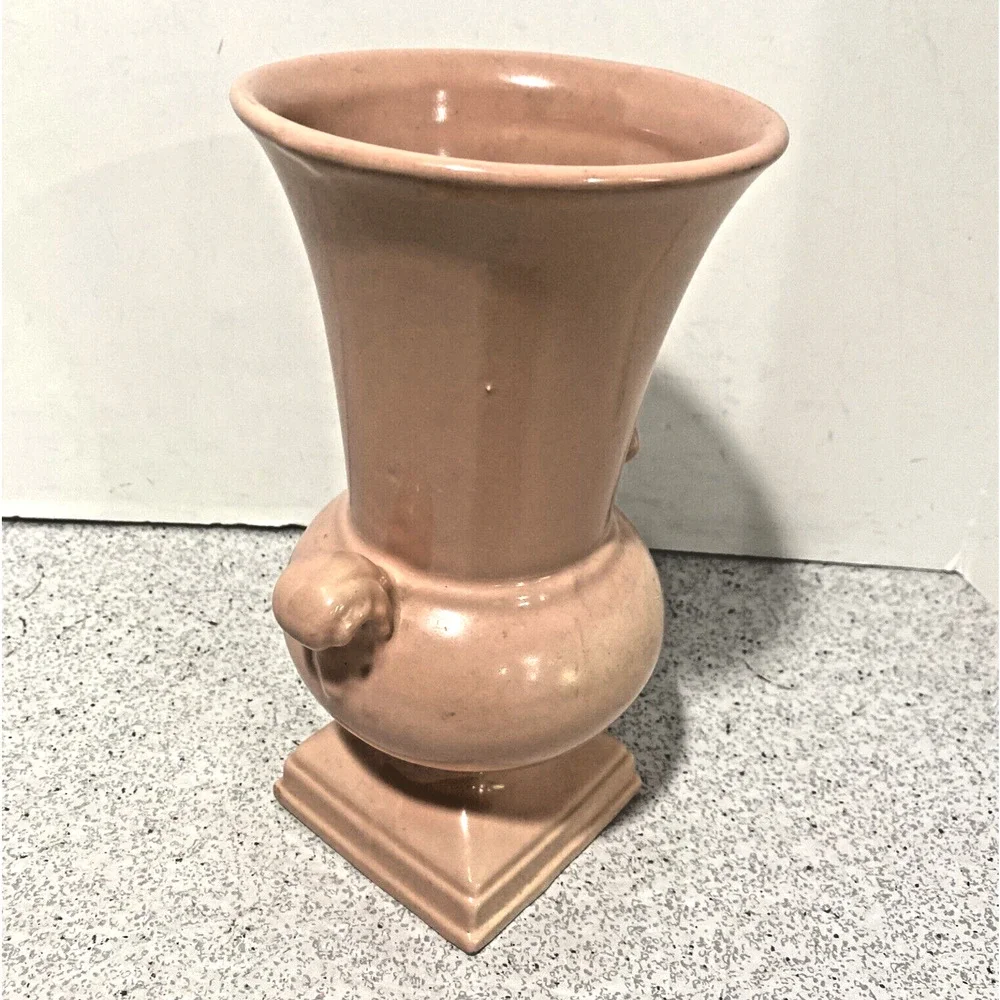 Vintage Abingdon USA Vase Pink Pastel Pottery Shapely Cottage Farmhouse Signed - Picture 5 of 10